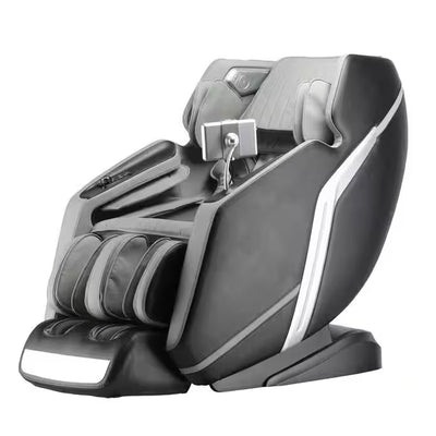 4D Deluxe Gray and Black Zero Gravity and Space Saving Faux Leather Heated Massage Chair with Sl-Track and Bluetooth