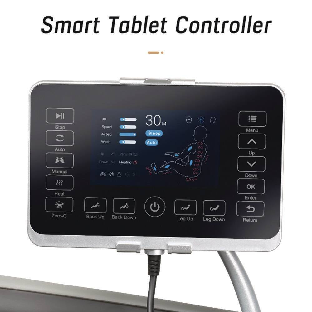 4D Deluxe Gray and Black Zero Gravity and Space Saving Faux Leather Heated Massage Chair with Sl-Track and Bluetooth